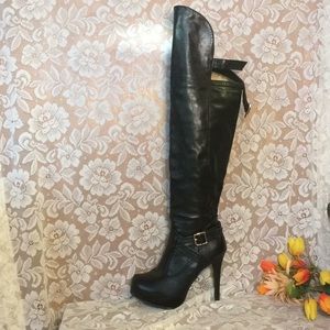 Leather Thigh-High heeled boots